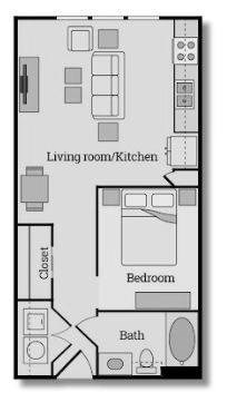 Floor plan for studio, 1 bath, 554 sqft